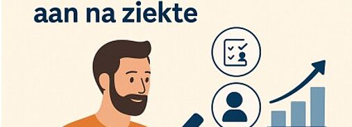 Re-integratie voor zzp'ers: Zo pak je het aan na ziekte Illustratie van een zelfstandige ondernemer met een clipboard, gericht op re-integratie bij Rechtsz voor zzp'ers na ziekte, met iconen voor gezondheid, werkplanning en herstel.